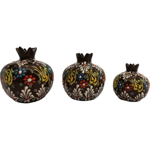 Çetin Çini Seramik El İşi 3'lü Kahverengi Çini Nar Takımı