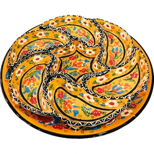 Çetin Çini Seramik El İşi Çini Sarı Kabartma Rüzgar Gülü Çerezlik/Kahvaltılık