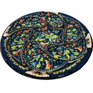 Çetin Çini Seramik El İşi Çini Lacivert Kabartma Rüzgar Gülü Çerezlik/Kahvaltılık