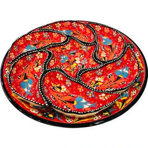 Çetin Çini Seramik El İşi Çini Kırmızı Kabartma Rüzgar Gülü Çerezlik/Kahvaltılık