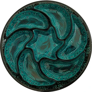 Çetin Çini Seramik El İşi Çini Yeşil Turkuaz Rüzgar Gülü Çerezlik/Kahvaltılık