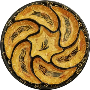 Çetin Çini Seramik El İşi Çini Sarı Turkuaz Rüzgar Gülü Çerezlik/Kahvaltılık