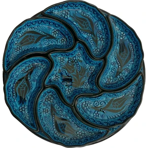 Çetin Çini Seramik El İşi Çini Mavi Turkuaz Rüzgar Gülü Çerezlik/Kahvaltılık