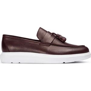 Deri Bordo Püsküllü Erkek Loafer
