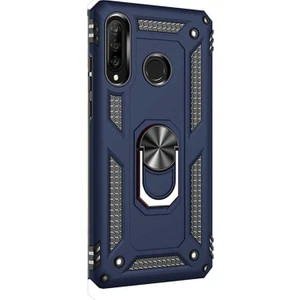 Huawei P40 Lite E Kılıf Tank Koruma Vega Standlı Yüzüklü Mıknatıslı Lacivert