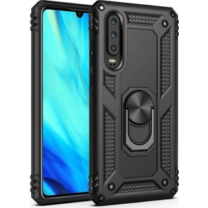 Huawei P Smart Pro 2019 Kılıf Tank Koruma Vega Standlı Yüzüklü Mıknatıslı Siyah
