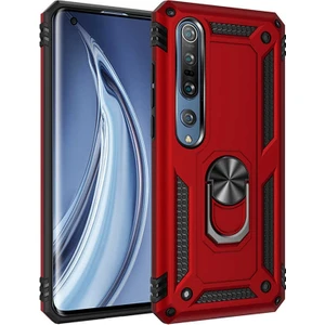 Xiaomi Mi 10 Pro Kılıf Tank Koruma Vega Standlı Yüzüklü Mıknatıslı Kırmızı
