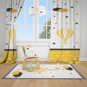 Mekta Home Gri  Uçan Balon Çocuk ve Bebek  Odası Fon Perdesi 2 Kanat MKT-128