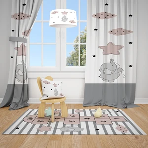 Mekta Home  Gri Elephant Çocuk ve Bebek  Odası Fon Perdesi 2 Kanat MKT-134