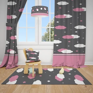 Mekta Home Pembe Bulutlar Desen Çocuk ve Bebek  Odası Fon Perdesi 2 Kanat MKT-157