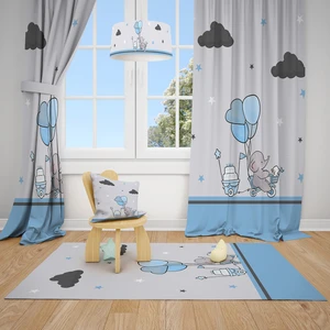 Mekta Home Mavi Fil  Çocuk ve Bebek Odası Fon Perde 2 Kanat MKT-099