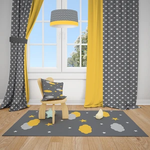 Mekta Home Sarı Desen Çocuk ve Bebek Odası Fon Perde 2 Kanat MKT-101