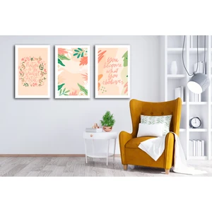 Çerçeve Home  Üçlü Çerçeveli Poster Seti  Colored Flowers