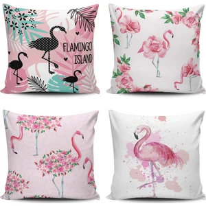 Kırlent Dünyası 4'lü Flamingo Temalı Kombin Dijital Baskılı Kırlent Kılıfı