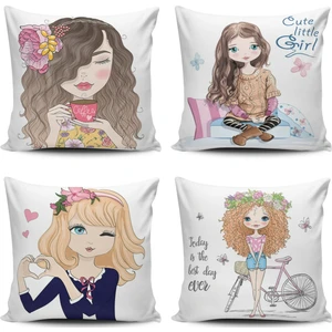 Kırlent Dünyası 4'lü Fashion Girls Kombin Dijital Baskılı Kırlent Kılıfı