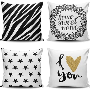 Kırlent Dünyası 4'lü Siyah Kombin Dijital Baskılı Kırlent Kılıfı