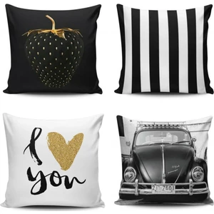 Kırlent Dünyası 4'lü Siyah Kombin Dijital Baskılı Kırlent Kılıfı