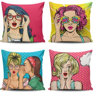 Kırlent Dünyası 4'lü Pop Art Kızları Kombin Dijital Baskılı Kırlent Kılıfı