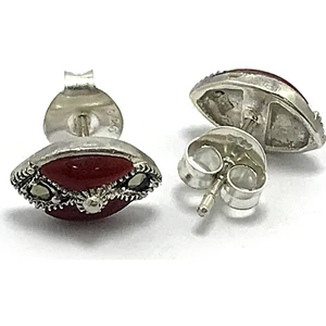 Midyat Nurtaş Gümüş Akik Taşlı Çekirdek Model Markazit Bayan Gümüş Küpe