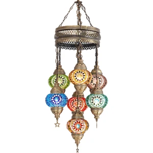 Mozaik Lamba 7li Otantik Sarkıt Avize Renkli Sarkıt Avize Helezon Sarkıt Lamba