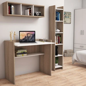 Nurbanu Kitaplık ve Raflı Çalışma Masası Ceviz Beyaz