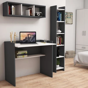 Nurbanu Kitaplık ve Raflı Çalışma Masası Antrasit Beyaz