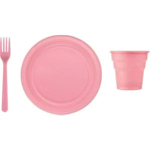 İrem Süs Evi Pembe 25 Kişilik Plastik Bardak Çatal Tabak