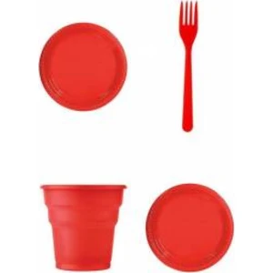 İrem Süs Evi Kırmızı 25 Kişilik Plastik Bardak Çatal Tabak