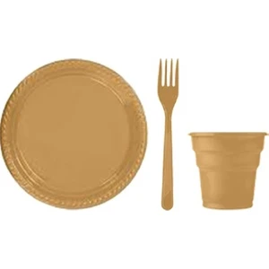 İrem Süs Evi Gold 25 Kişilik Plastik Bardak Çatal Tabak