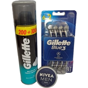 Şampiyonlar Ligi Özel 8'li Blue 3 Tıraş Bıçağı + Tıraş Köpüğü + Nivea Men Krem 30 ml