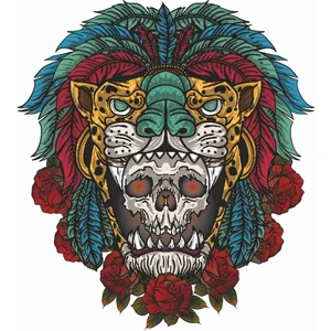 Sticker Atölyesi Aztec - Warrior - Sacaşçı - Kurukafa - Jaguar - Maske Sticker - 13156 Renkli 10 x 9 cm
