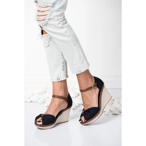 Fox Shoes Lacivert Kadın Dolgu Topuklu Ayakkabı 9674040505