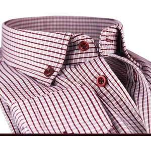 Erkek Bordo Kareli Yaka Düğmeli Cepli Uzun Kol Gömlek