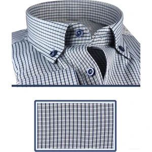 Erkek Lacivert Kareli Yaka Düğmeli Cepli Uzun Kol Gömlek