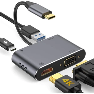 Type-C 4 In 1 4K HDMI VGA USB 3.0 Type-C Şarj Girişli Adaptör