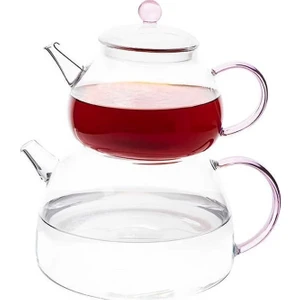 Borosilikat Pembe Kulplu Cam Çaydanlık Takımı 810 ml - 1870 ml