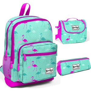 Coral High Kids Dört Bölmeli Flamingo Ilkokul Sırt Çantası Beslenme Kalemlik Set 23111