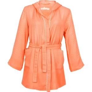 Vegas Somon Rengi Comfy Crisscross Kapşonlu Bambu Peştamal Kadın Bornoz L - XL