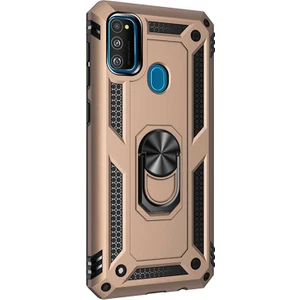 Samsung Galaxy A21s Kılıf Vega Standlı Yüzüklü Mıknatıslı+Nano Glass Gold