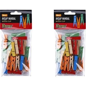 Ahşap Renkli Mandal Küçük 24'lü Paket 2'li