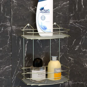 2 Katlı Banyo Duş Rafı Altın Sarı Bk008