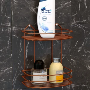 2 Katlı Banyo Duş Rafı Bakır Bk008