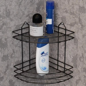 2 Katlı Banyo Köşe Rafı Siyah Bk002