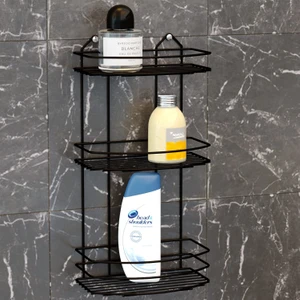 3 Katlı Banyo Duş Rafı Siyah Bk009