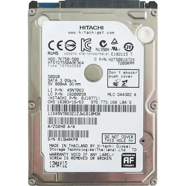 Hitachi 500 GB 2.5 inç 5400RPM Hard Disk SATA 2 Yüksek Fiyatı