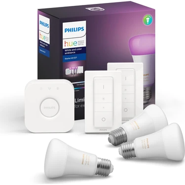 Philips Hue Renkli Akıllı Başlangıç Seti 3'lü Kumandalı E27 Fiyatı