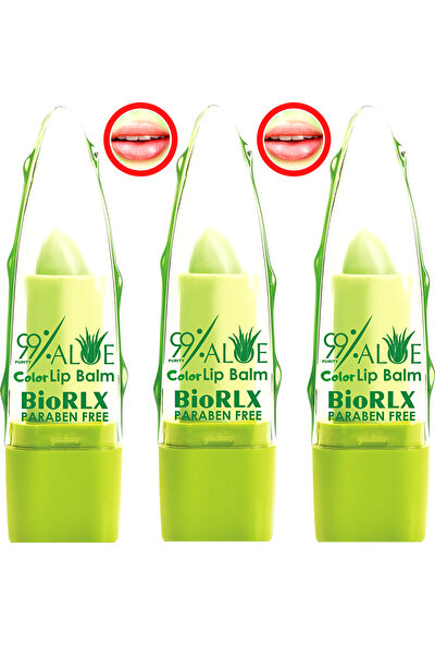 Biorlx 99% Aloe Vera Lip Balm With Color(Renkli) Dudak Dolgunlaştırıcı Balsam, Paraben Free(Parabensiz) 3 Adet Dudak Bakım Kremi Bayanlar Için