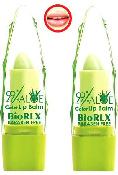 Biorlx 99% Aloe Vera Lip Balm With Color(Renkli) Dudak Dolgunlaştırıcı Balsam, Paraben Free(Parabensiz) 2 Adet Dudak Bakım Kremi Bayanlar Için