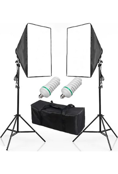 Fototek 50 x 70 cm Softbox 2'li Sürekli Işık Seti Strobist Set Taşıma Çantalı 2'li Ampul