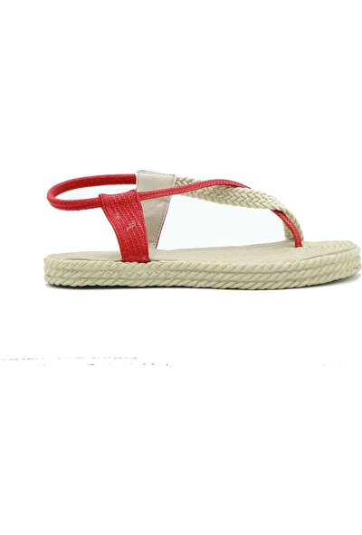 Tuğrul Ayakkabı Tuğrul Kadın Günlük Sandalet 104 Vizon-Kırmızı
